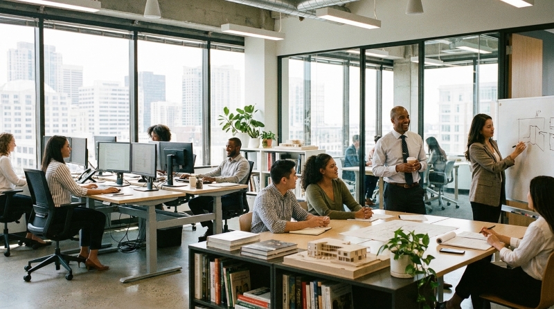 Equipo de trabajo en oficina