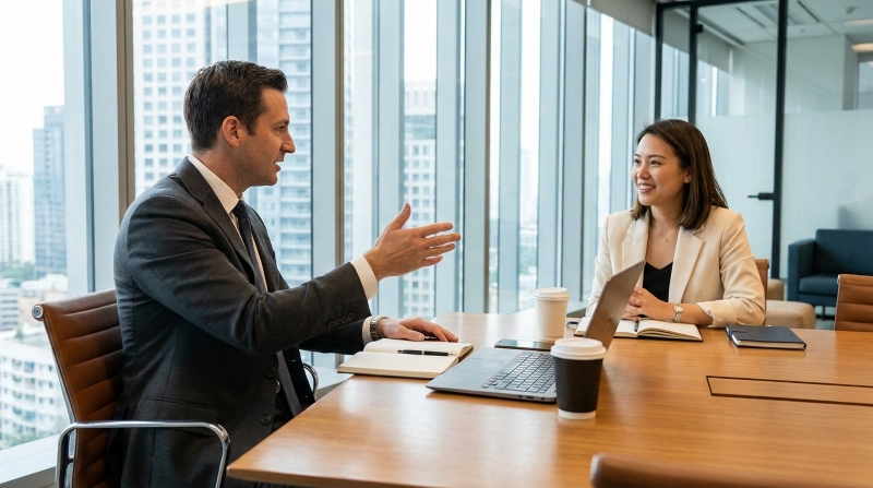 Profesional con cliente