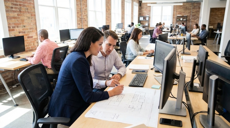 Oficina llena trabajando